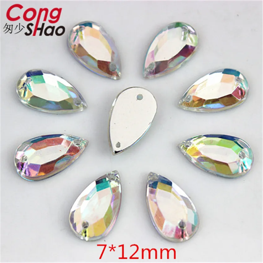 Cong Shao 100Pcs Gold Color Clear AB Drop Acrylic flatback Rhinestone stones and crystals sewing 2 Hole DIY Garment Button WC220 | Дом и сад
