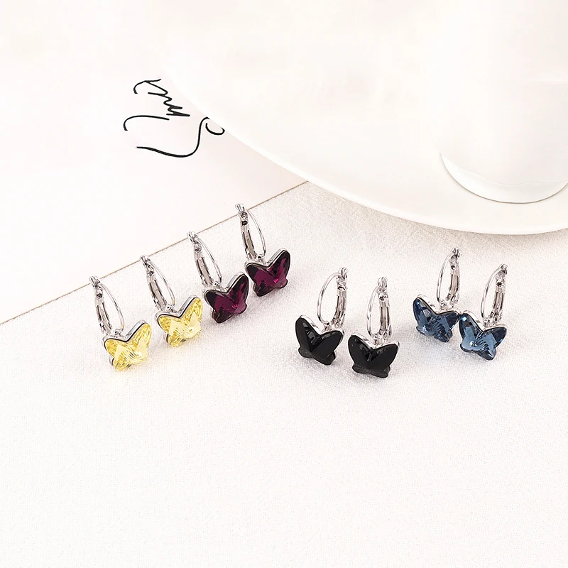 BAFFIN Crystals From Swarovski Trendy Korean Butterfly Drop Earrings For Women Party Silver Color Brincos Statement Jewelry Gift | Украшения