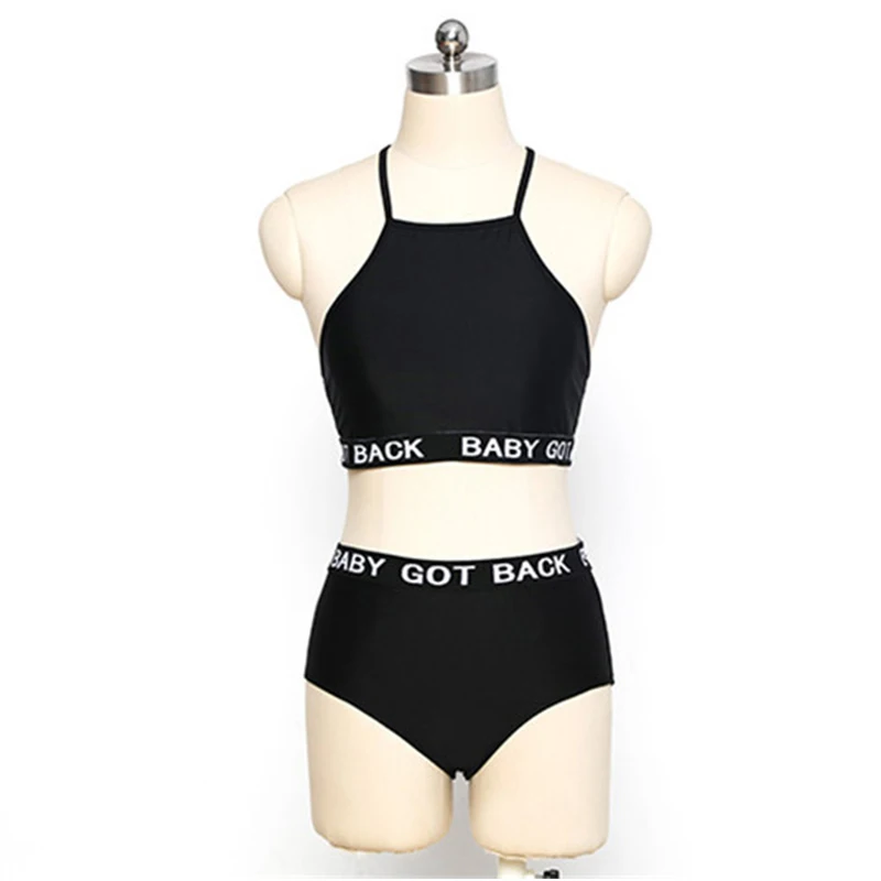 Бикини с высокой талией Croppe бикини 2018 комплект надписью женский спортивный