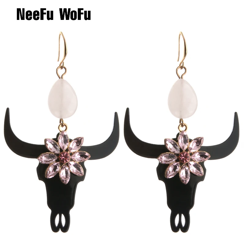 Женские серьги с кристаллами NeeFu WoFu Bull большие рога полимерная серьга камнями