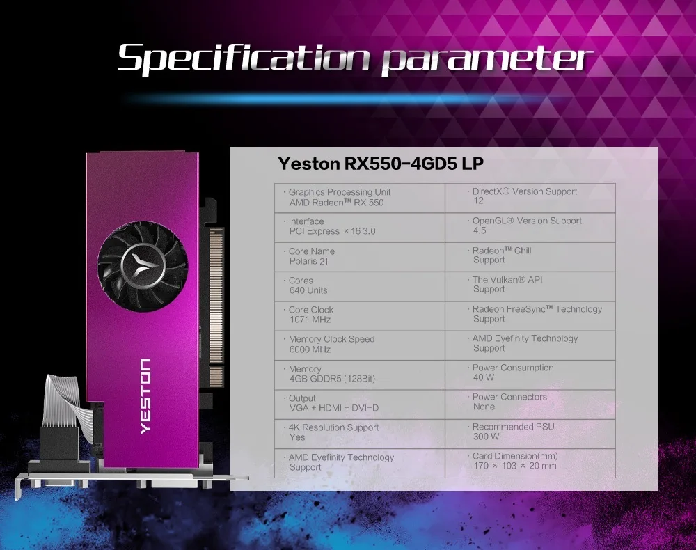 Yeston Radeon mini RX 550 GPU 4 ГБ GDDR5 128 бит игровой настольный компьютер ПК видеокарты Поддержка VGA/DVI-D/HDMI PCI-E 3,0