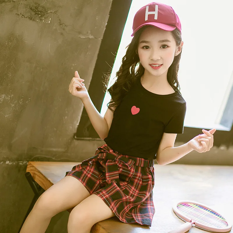 

Teenage Girls Summer Clothes Set 2020 Children Tracksuit Cotton T shirt + Plaid Shorts 2pcs Kids Girls Casual Clothes Sets 4-12Y