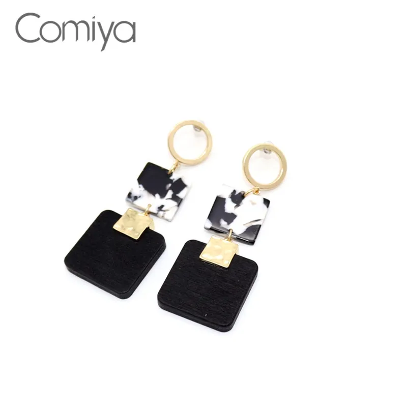 Серьги подвески Comiya Геометрические Квадратные аксессуары кулон золотого цвета