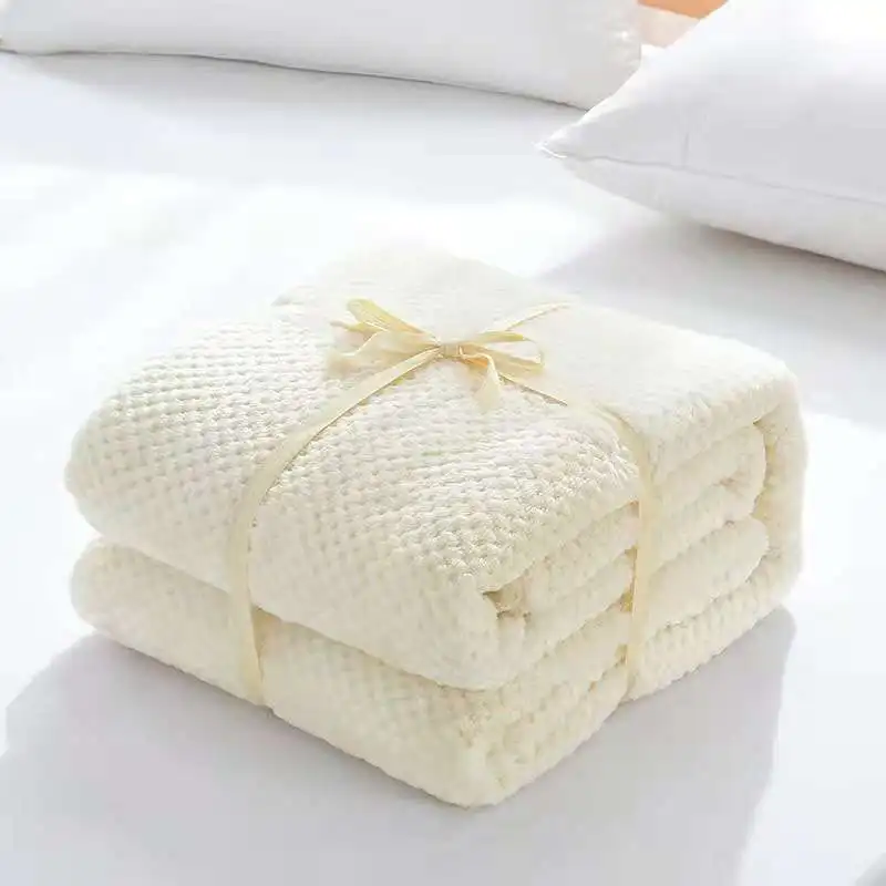 

Wholesale Cream Brown Honeycomb Fleece Blanket throw Manta Sofa/Bed/Travel blankets Soft thick Plaids Bedspread 200*230cm