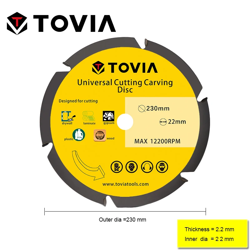 TOVIA 230mm Универсальный Пильный Диск по Дереву для УШМ 9inch 22.2mm Газобетону
