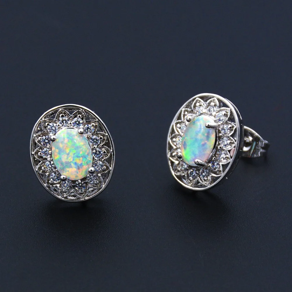 Lady's White Fire Opal Earrings with Lab-created and Cubic Zirconia | Украшения и аксессуары