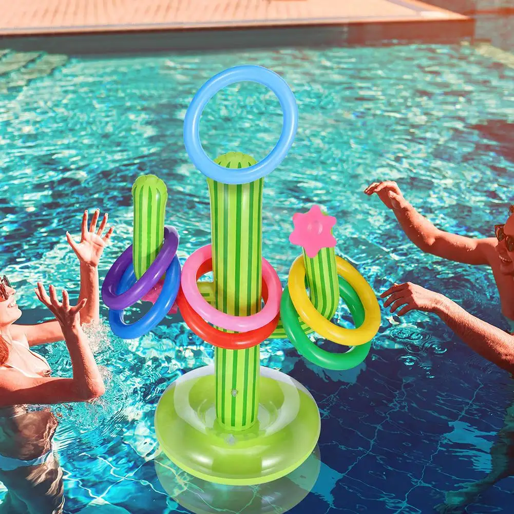 

5PCS Inflatable Cactus Ring Toss Game Set Floating Swimming Ring Summer Outdoor Children's Intelligence Interactive Game