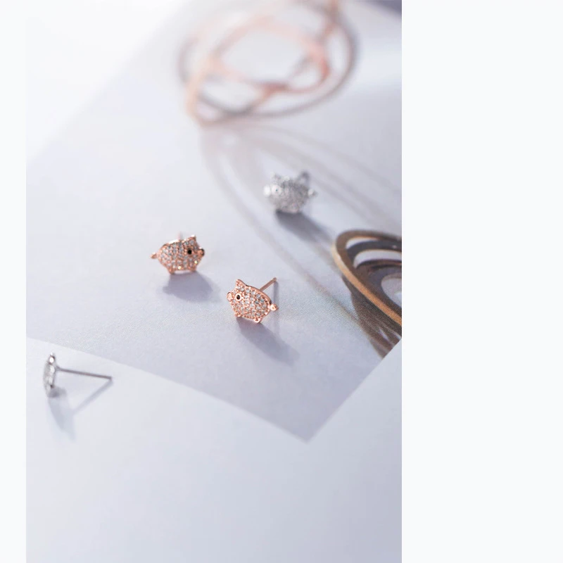 MloveAcc 100% Настоящее серебро 925 пробы серьги крошечные цвета розового золота свинка