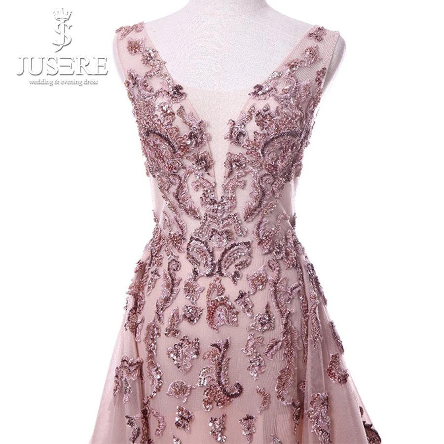 V-Neck Beads Bodice Open Back A Line Long Evening Dress Party Elegant Vestido De Festa Carnation Fast Shipping Prom Gowns