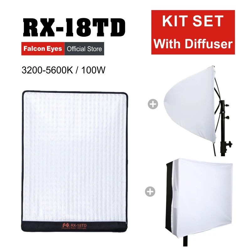 Falcon Eyes 100W For Video Camera LED Fotografia Profesional Light Flexible Lighting Portable Beauty Lamp RX-18TD with Diffuser |