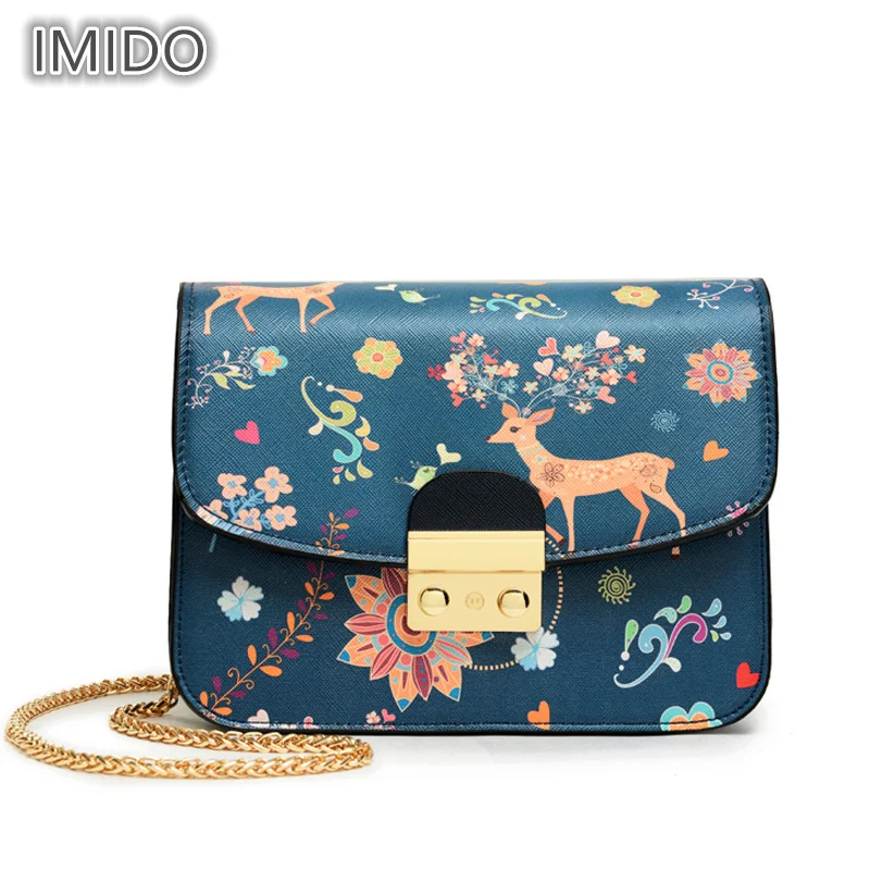 Милые Для женщин цепи сумка оригинальная печать Дизайн PU Сумки Crossbody сумки для 2018