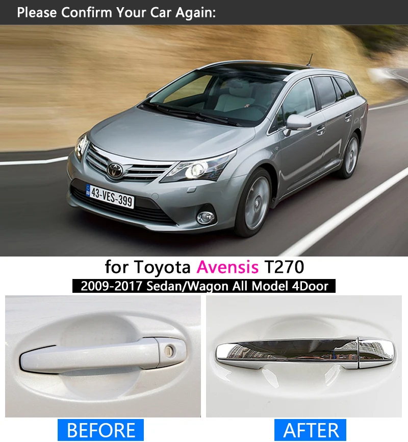 

Chrome Car Door Handle Cover Pad For Toyota Avensis T270 2009 2010 2011 2012 2013 2014 2015 2016 2017 Car Styling Accessories