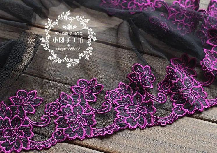 3 ярдов 17 см черная подложка фиолетовая вышивка кружевная сетчатая ткань