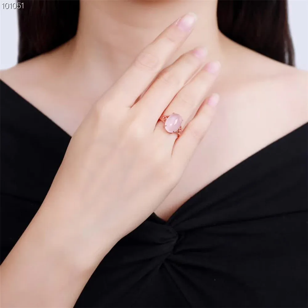

gemstone fine jewelry factory wholesale 925 sterling silver oval 10x16mm natural pink crystal ring for women