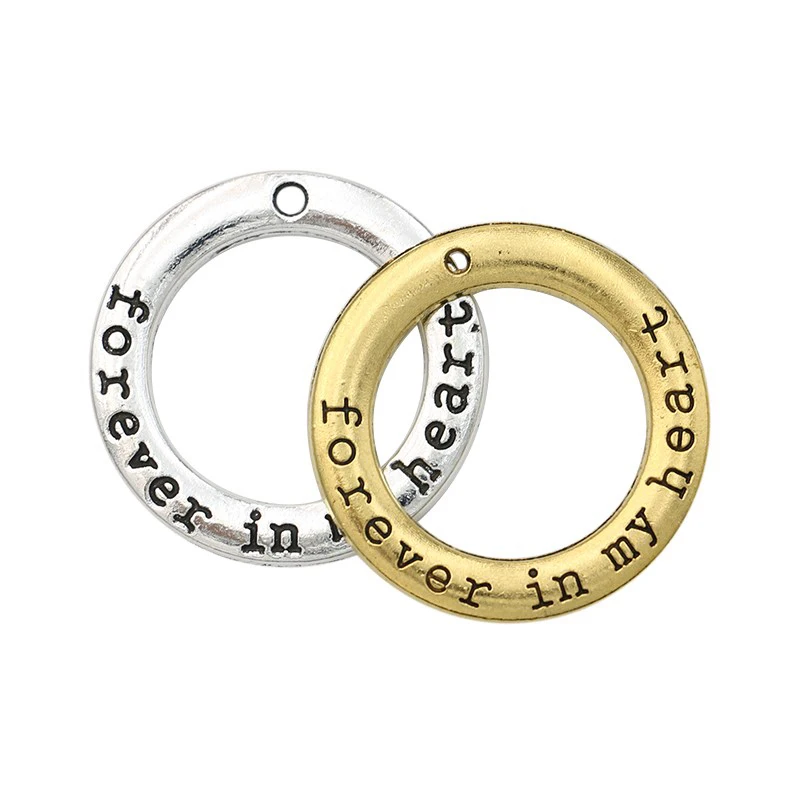 

Antique Silver Plated Round Forever in My Heart Charms Pendants for Jewelry Making DIY Handmade Craft 28mm 10pcs/lot