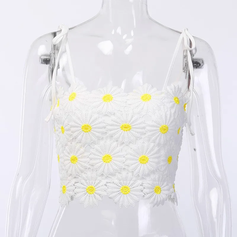 Цветочной вышивкой на бретелях Дженни майки для женщин пикантные Хай стрит Ретро