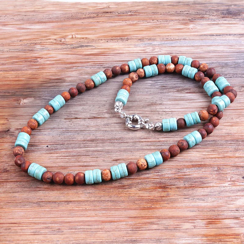 

6MM brown stone bead Surfer Necklace for men tribal