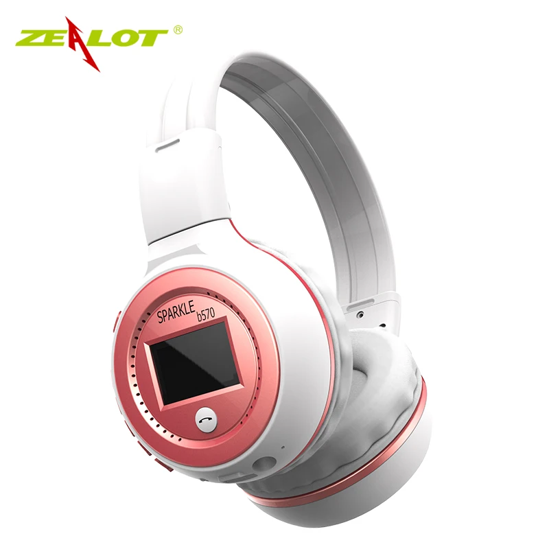 Zealot B570 гарнитура lcd Складная на ухо Беспроводная стерео Bluetooth V4.0 наушники с fm-радио TF карта MP3 для смартфона - Цвет: Pink