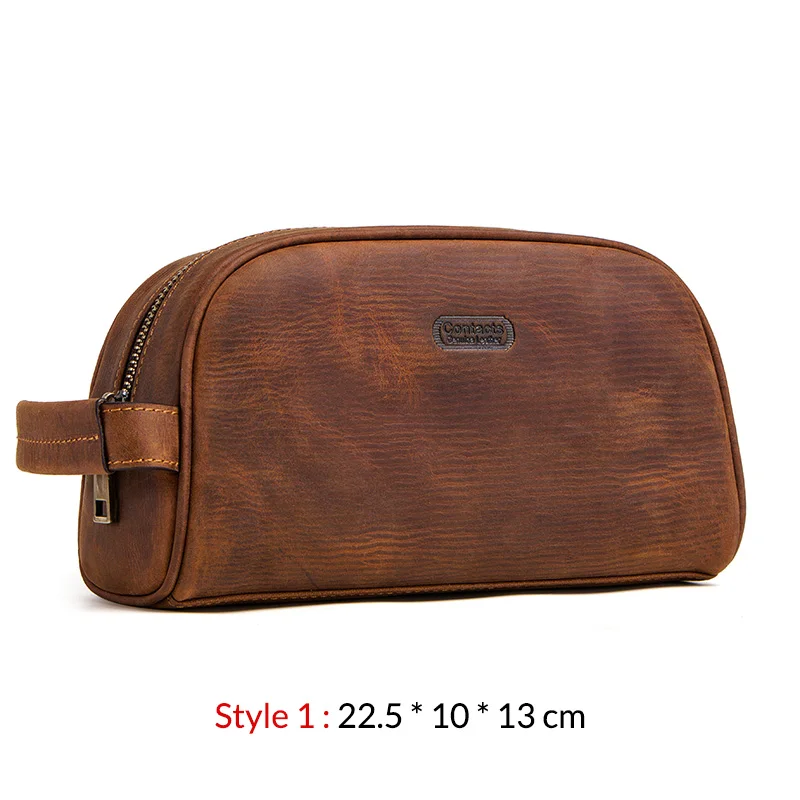 Style 1 Винтажная сумка для косметики Crazy Horse из натуральной кожи, косметичка, дорожная сумка, косметичка, сумки для мужчин, двойная молния, дизайн - Цвет: Style 1