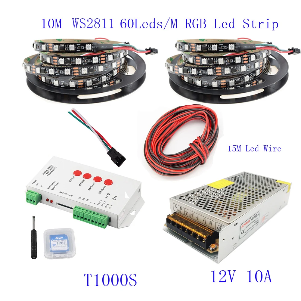 20 м 15 10 5 WS2811 Светодиодная лента IC 60 светодиодов/м RGB умная Пиксельная полоса + T1000S