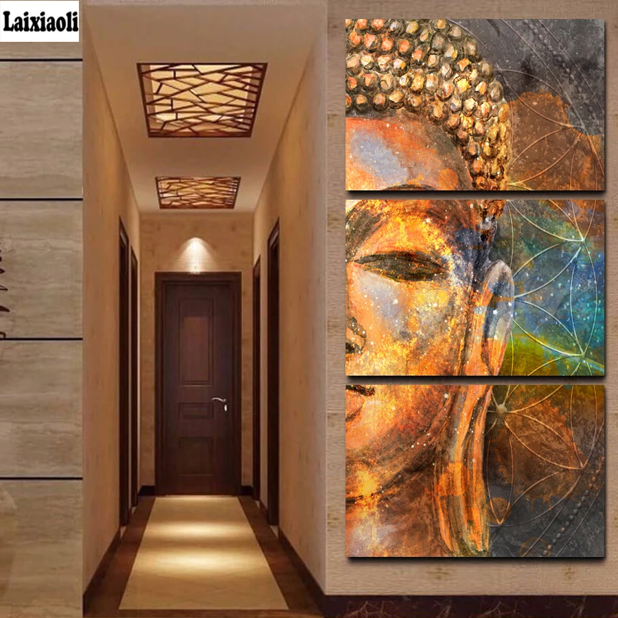 

3pcs New 5D Diamond Cross Stitch Embroidery Full Needlework Diy Diamond Painting Abstract Golden buddha painting mosaic drill