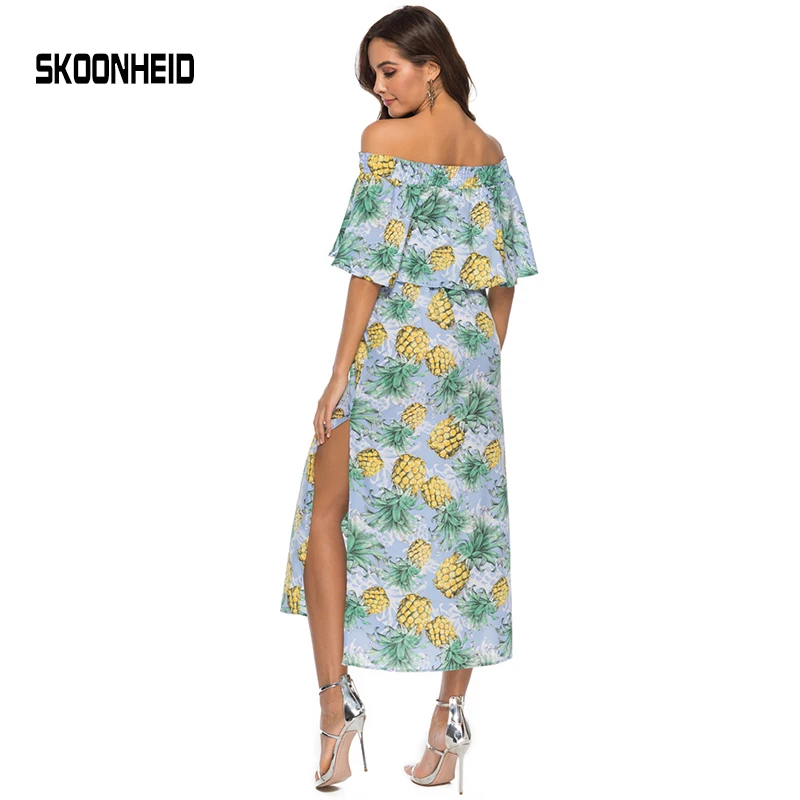 Богемное Платье-туника с разрезом и принтом женское пляжное летнее шифоновое