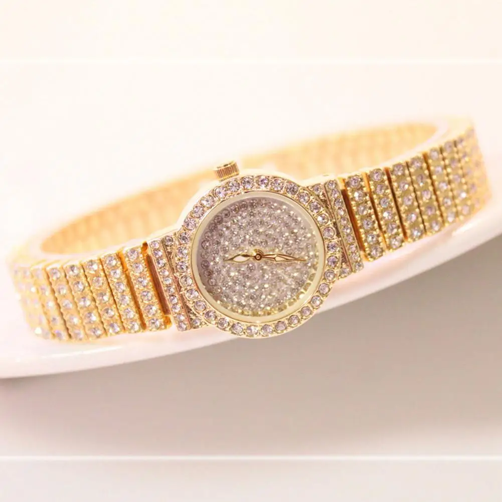 LinTimes Women Elegant Luxury Watches Bracelet Shimmer Crystal Quartz Wristwatch reloj mujer Clock - Цвет: Gold