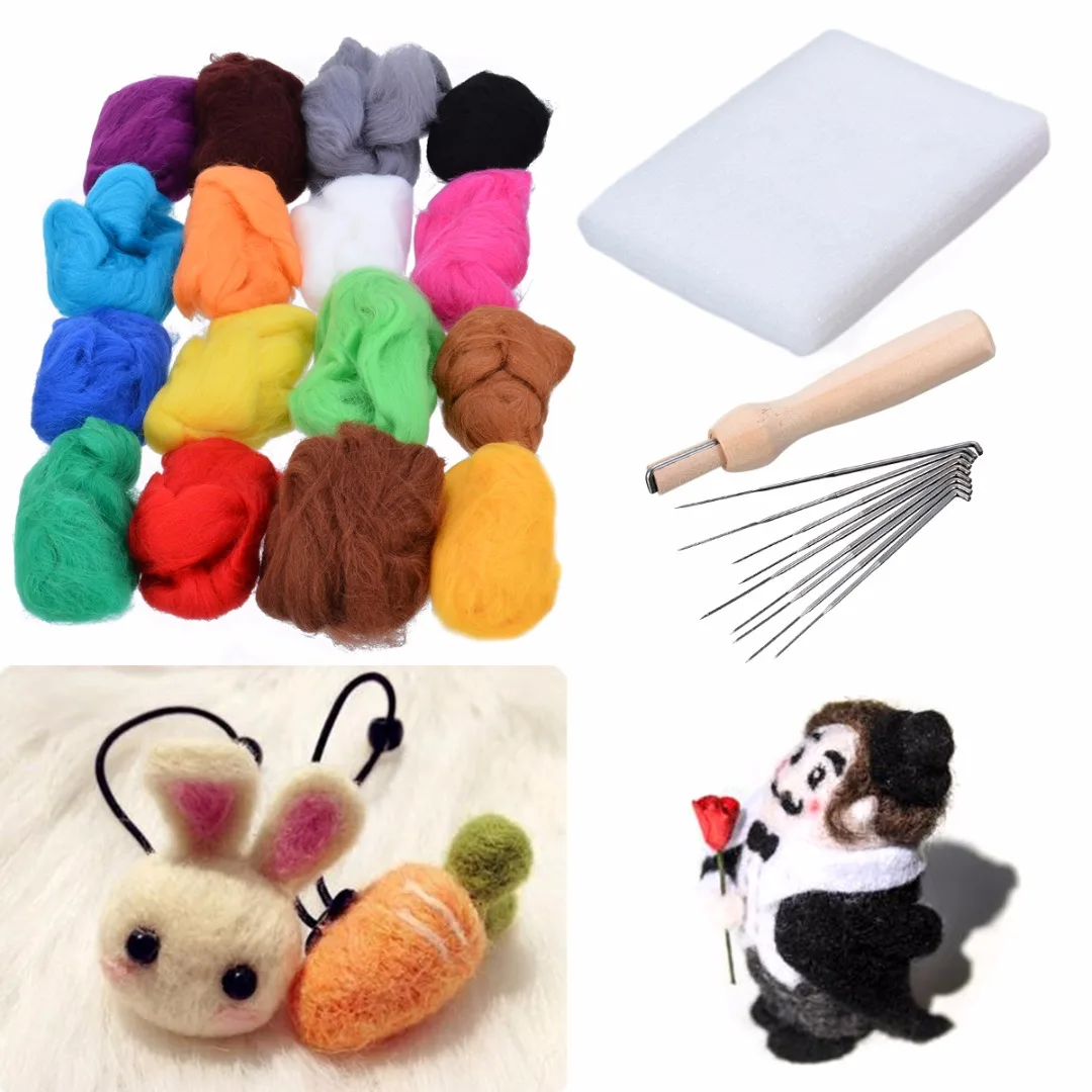 Валяния Starter Kit 20 Цвета 100 г Шерсть Войлок ручки иглы войлока инструмент