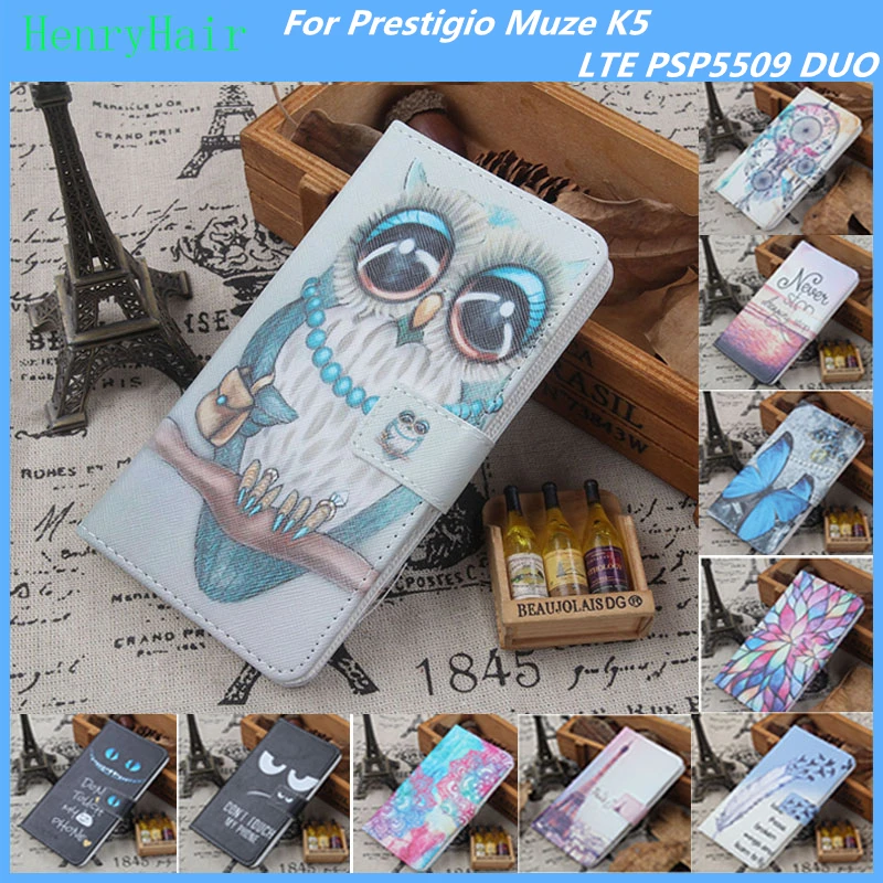 Горячая! мультфильм Шаблон PU Кожаный Чехол Флип Карты Держатель Для Prestigio Muze K5 LTE