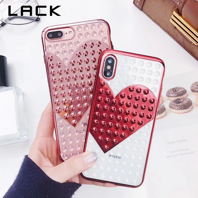 Отсутствие 3D заклепки любящее сердце чехол для телефона iPhone X Case 6 S 7 8 Plus Роскошные