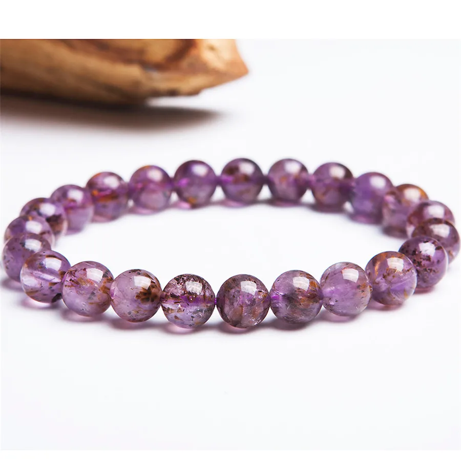 Браслет из круглых бусин из истинного бразильского натурального кацоксенитового рутилового кварца диаметром 8 мм.