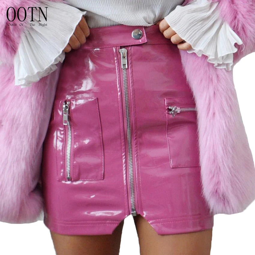 OOTN искусственная кожа юбки карандаши женские летние розовые мини 2018 модные