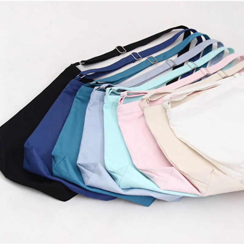 Женская хлопковая холщовая однотонная сумка мессенджер без рисунка для логотипа