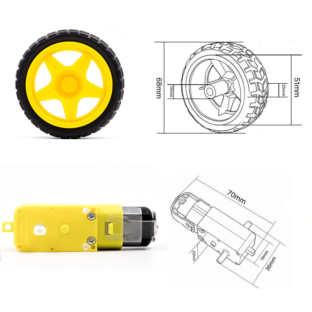 Мотор TT Motor умный автомобиль робот Шестеренчатый двигатель и колесо для Arduino