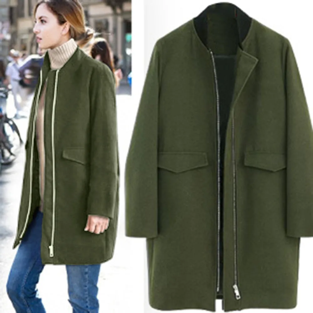 Тренч Женский длинный с отворотом из шерсти в Корейском стиле большие размеры 4XL