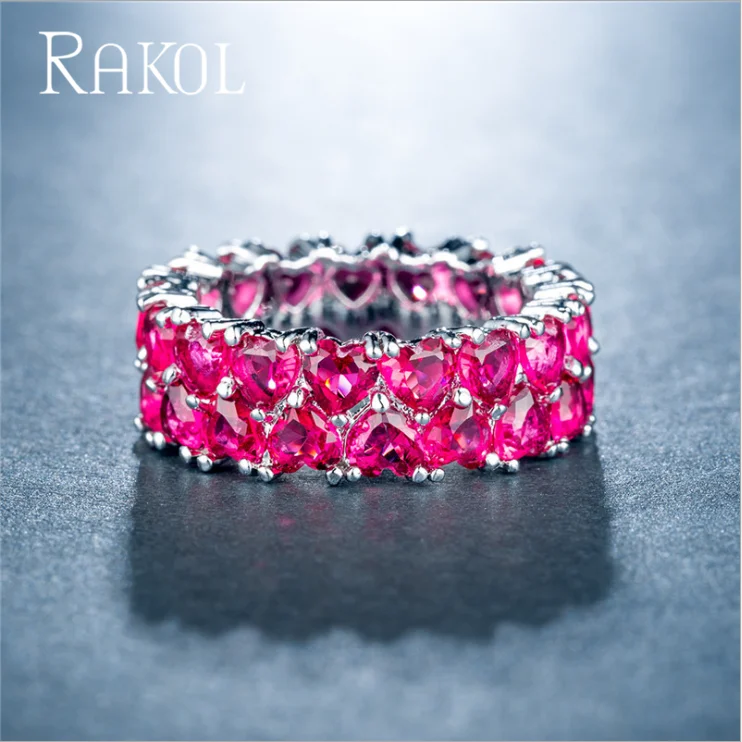 RAKOL новый модный OL женское кольцо с сердечком земли Циркон покрытое белым