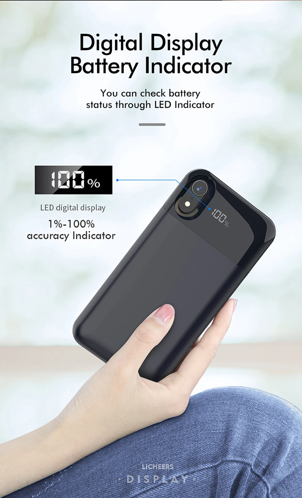 LINGCHEN чехол для аккумулятора для iPhone X/XS XR 5000/5500 мАч чехол для зарядки аккумулятора для iPhone умный чехол для зарядки с цифровым дисплеем