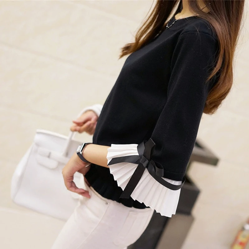 Chic han edition sweater coat horn sleeve female 2021 new agaric sets chiffon cute of girl | Женская одежда