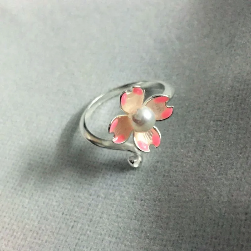 Кольцо ручной работы из стерлингового серебра 925 пробы с розовой эмалью и белым
