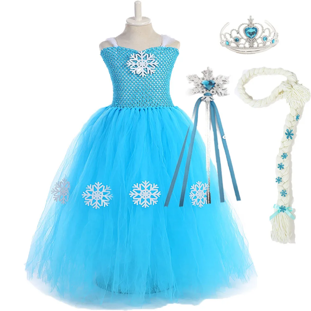 Blue Snow Queen Girls Elsa Dress Cosplay Princess Costume for Kids Froze Christmas Snowflake Party Tutu | Детская одежда и обувь
