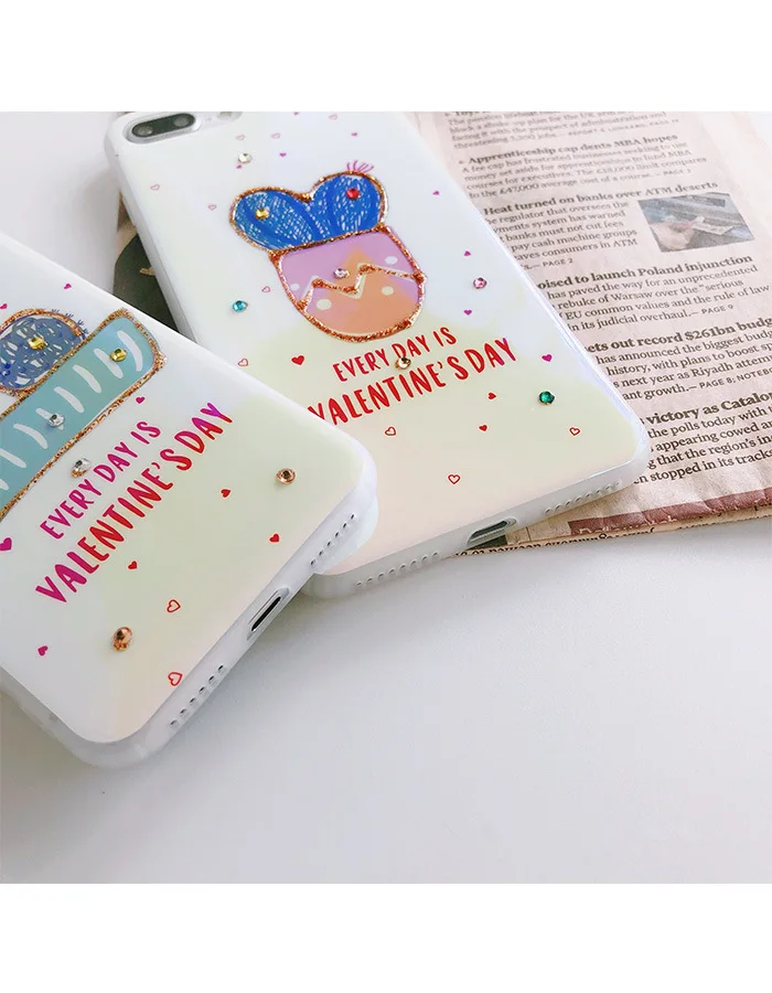 3D Kawaii растение кактус прозрачные со стразами чехол для iPhone X Xs 10 8 7 6 6s Plus iphone plus в