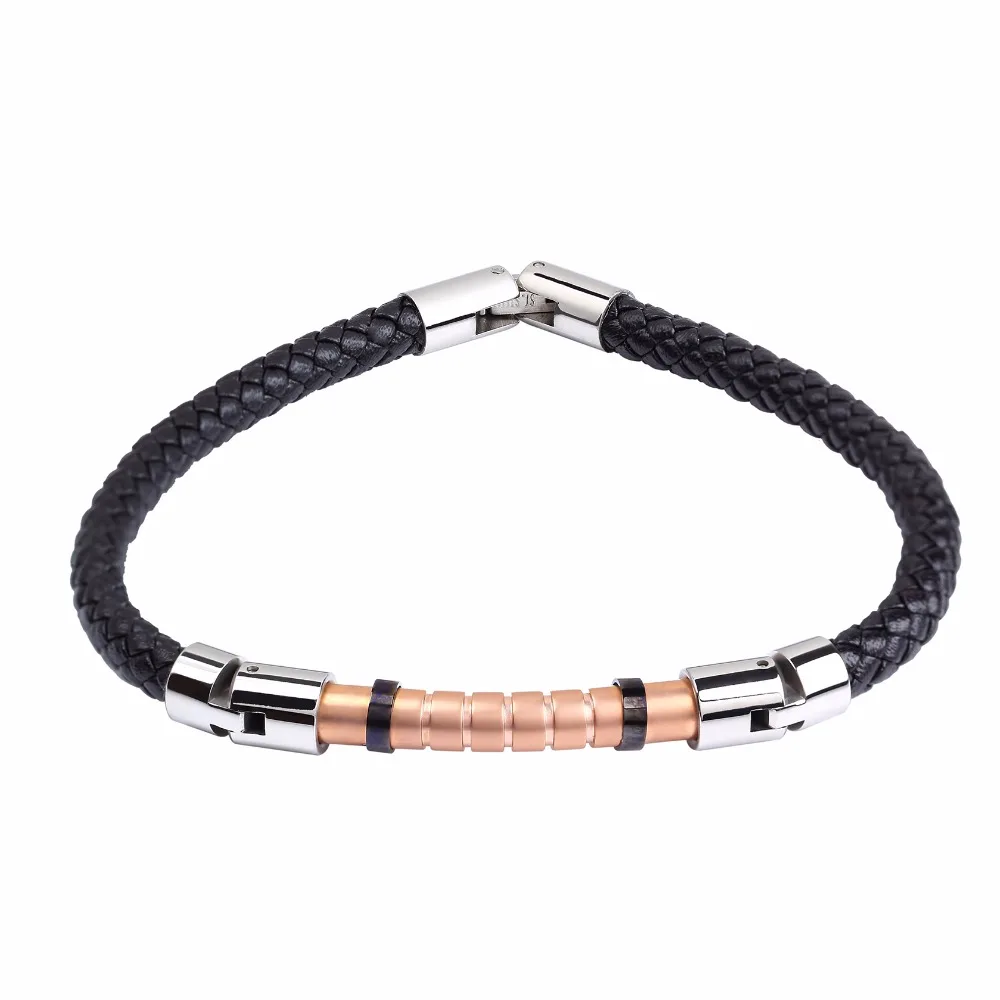 Jusnova нержавеющая сталь Натуральная роза кожаный браслет для мужчин и женщин 8.5