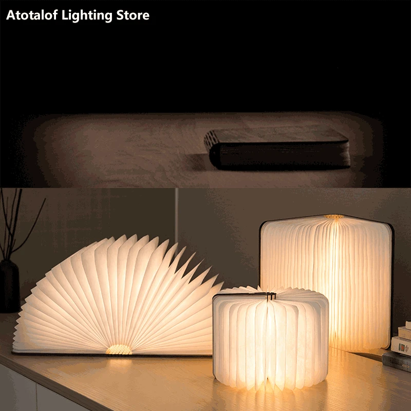 USB перезаряжаемые светодиодные деревянные складные лампы в форме книги ночник