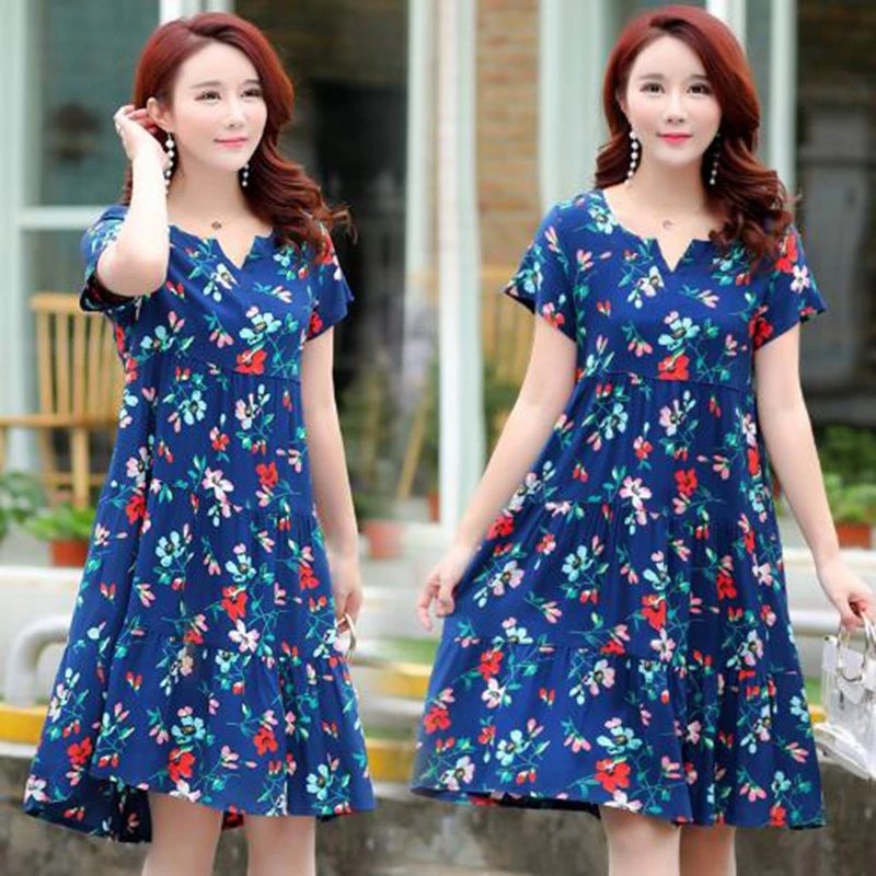 

Summer dresses women casual V-neck print vintage vestidos verano 2022 women clothes cotton Female dress