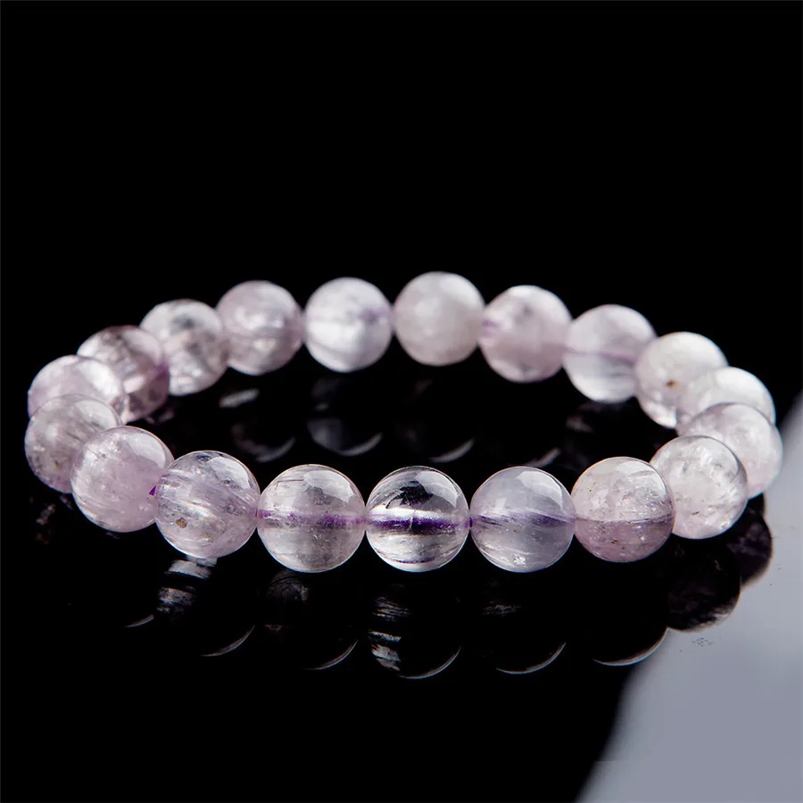 

10.5mm Genuine Natural Purple Kunzite Crystal Round Bead Bracelet For Women Femme Charm Stretch Bracelet Crystal Stone Bracelet