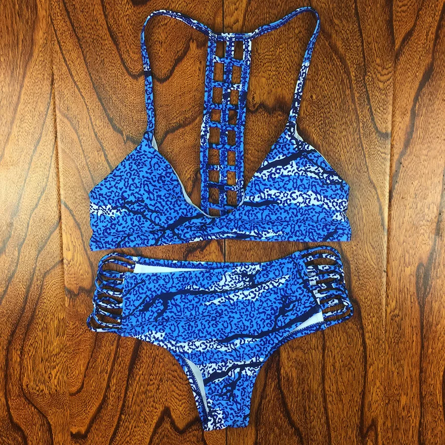 

Crochet Bikini Spaghetti Straps Strappy Bikini Set Knitted Swimwear Women Bikini Brazilian Beachwear Bathing Suit bikini leagtha