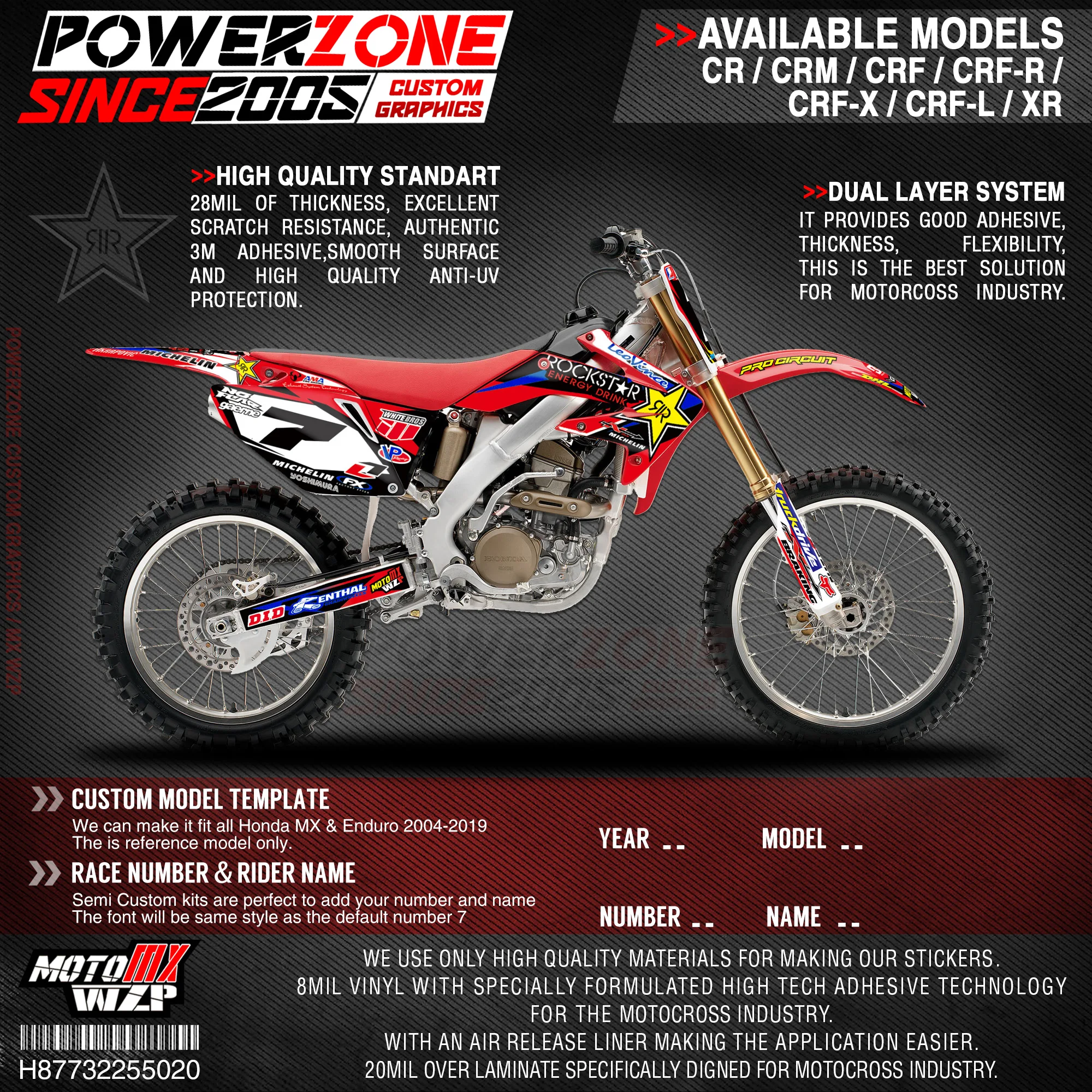 Персонализированные графические фоны PowerZone Team наклейки 3M Набор наклеек для HONDA