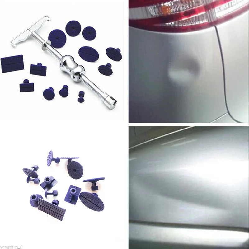 barato 13 Pçs/set Corpo Do Carro Pdr Paintless Dent Repair T-bar Levantador Ferramenta De Remoção De Granizo + Guias