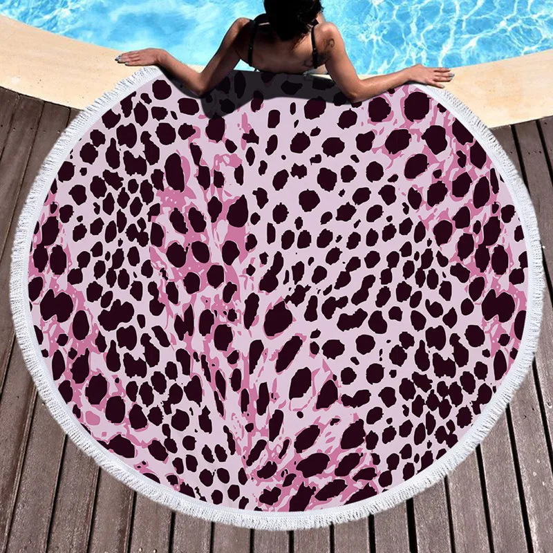 Женское круглое мягкое пляжное банное полотенце из микрофибры с кисточкой 150 см