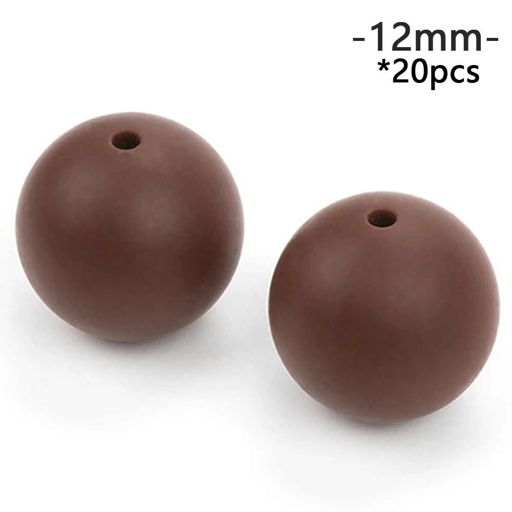 chocolate LOFCA, 12 мм, круглая форма, 20 шт./лот, силиконовые бусины для прорезывания зубов, для DIY, для кормления, ожерелья, пищевого качества, жевательные бусины - Цвет: chocolate